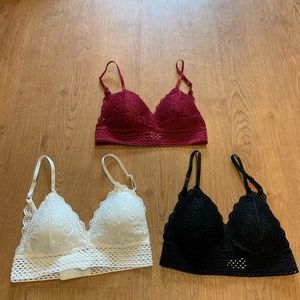 White/Black/Maroon Bralettes
